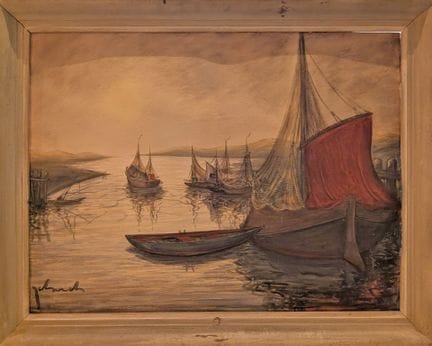Ecole du XXème siècle
Navires au port
Aquarelle et