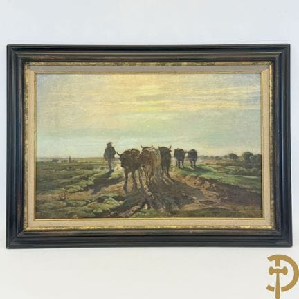 Sin firmar, «Granjero con ganado en el campo», óle