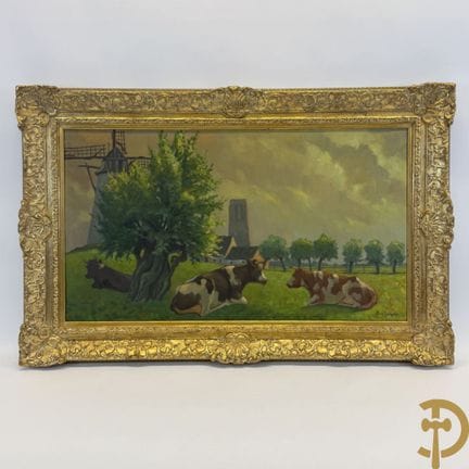 DEVAERE, Ant. (Antoon), firmado «Paisaje con vacas
