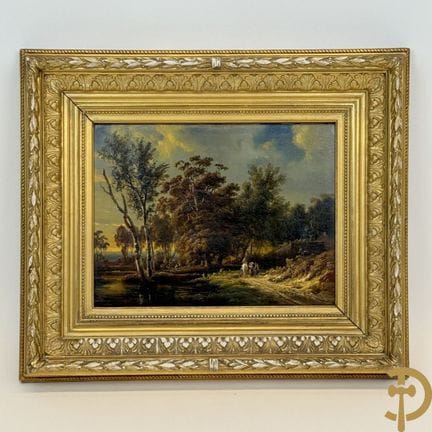STOCQUART Id. firmado 1849 'Paisaje fluvial animad