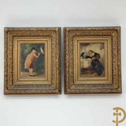 DUVAL A., firmado «Nobles con pájaro», óleo sobre 