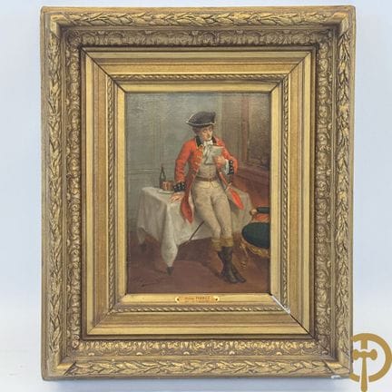 PERRET M., firmado «Interior con un oficial francé