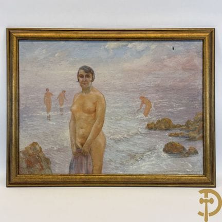 GEIRNAERT Geo, titulado «Bañistas desnudas», óleo 