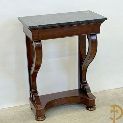 Console in legno di mogano con cassetto e piano in
