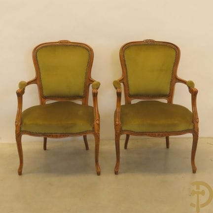 Coppia di poltroncine ausiliarie Luigi XV rivestit