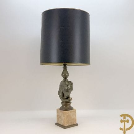 Lampada da terra vintage in ottone con testa di ca