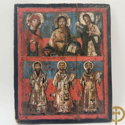 Icona russa raffigurante sei santi | 26,5 x 22 cm.