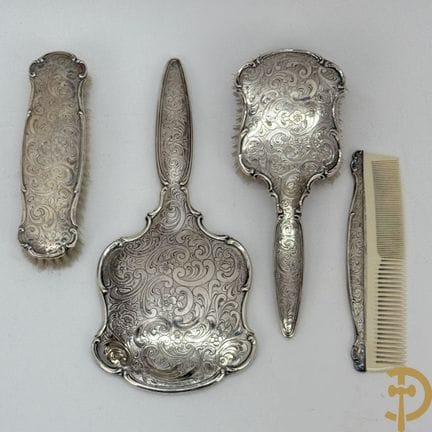 Set da toeletta composto da specchio, 2 spazzole e