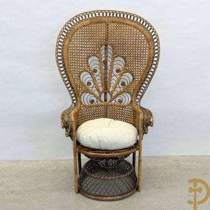 Poltrona in rattan intrecciato e canna con schiena