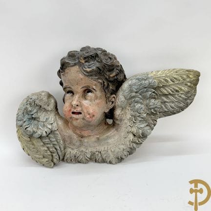 Scultura in legno policromato raffigurante una tes