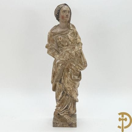 Patinierte und polychromierte, aus Holz geschnitzt