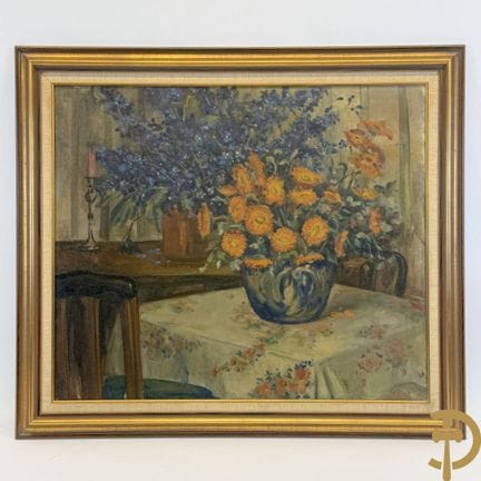 MORREN R., firmato “Vaso da fiori sul tavolo”, oli