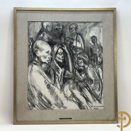 DESCHRYVER Re. firmado 1972 'Refugiados' dibujo al
