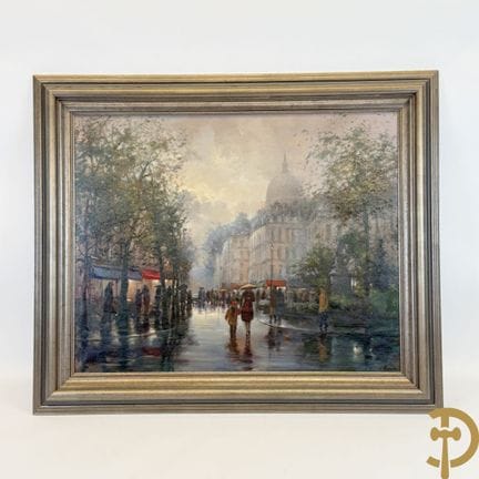 VERWAERDE E. Firmado «Vista animada de París bajo 