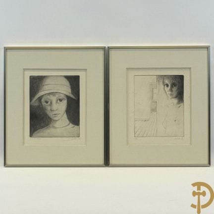 DEVOLDER R. firmado 'Interior con niña' aguafuerte