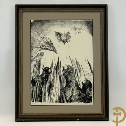 MINNAERT F. (francés) firmado 1971 'Birds' litogra