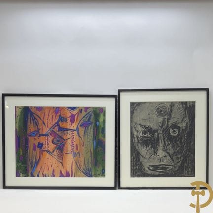 PILLE J., firmado en 1989, «Encuentro», pastel + P