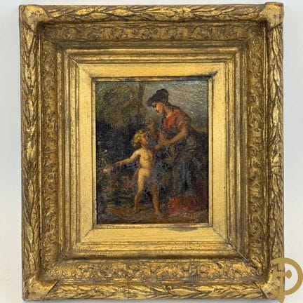 Óleo sobre tabla 'Dama con cupido', sin firmar, XI