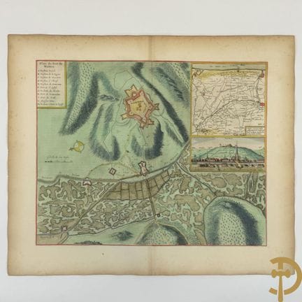 Antica mappa originale colorata del forte di Watte