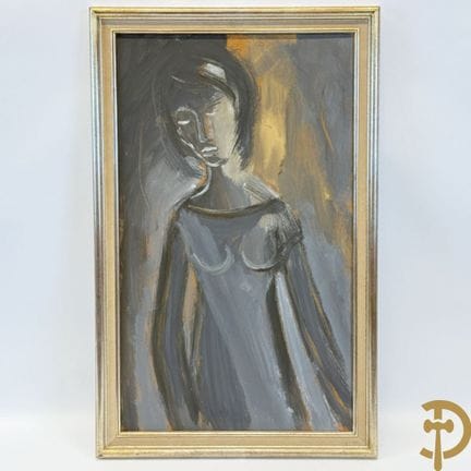 未署名的 "一位女士的肖像"，油画颜料，unalite | 80 x 48 厘米。- 带画框尺寸为 