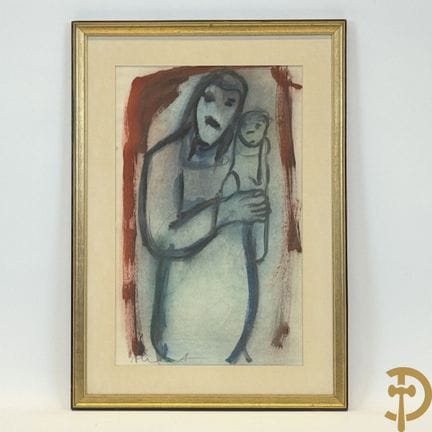 CLAERHOUT (Frans), firmado «Madre con hijo», acuar