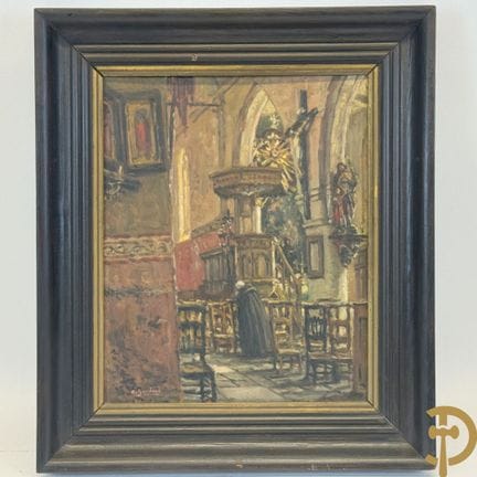GEUDENS A., signiert „Animiertes Kircheninterieur“