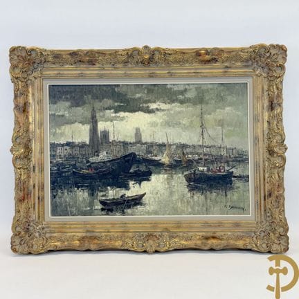 DECRAENE R., signiert „Blick auf den Hafen von Ant