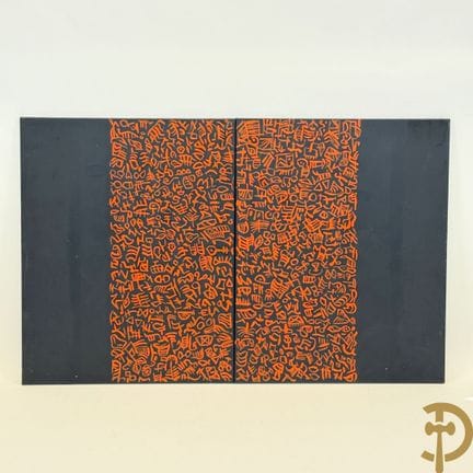 DEGRYSE Jean signiert verso 'Rote Symbole auf schw