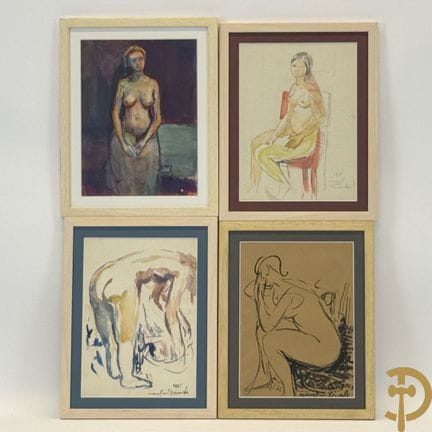 VAN DRIESSCHE Marcel, firmado «Desnudos», 4 acuare