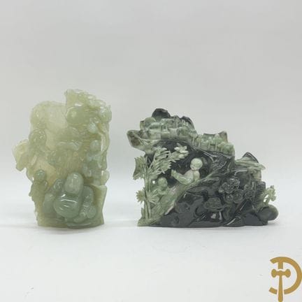 Asiatische Skulptur aus Jadeit „Landschaftsszene m