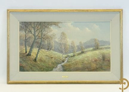 COX G., signiert „Flussansicht mit Bäumen in hügel