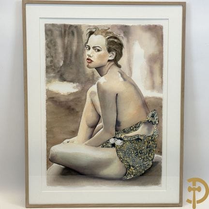 CALLEBAUT F. firmado 1993 'Dama sentada' acuarela 