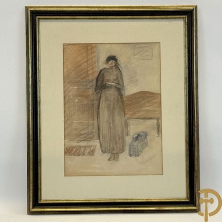 AERENS, Robert, firmado «Mujer con maleta en un do