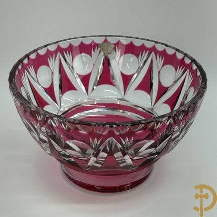 Val-Saint-Lambert red crystal bowl with faceted ge