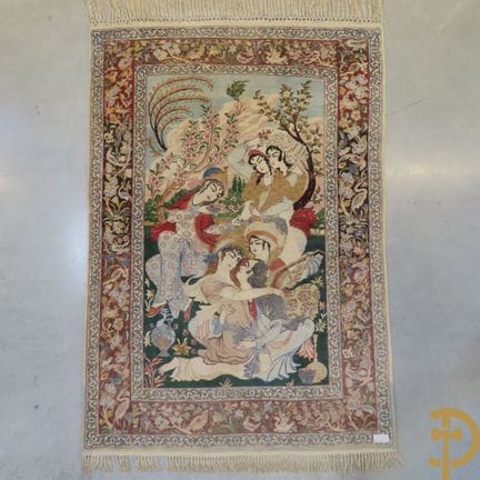 Tappeto persiano annodato a mano di Isfahan con de
