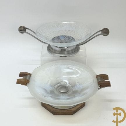 Art Deco pate de verre bowl with floral motif set 
