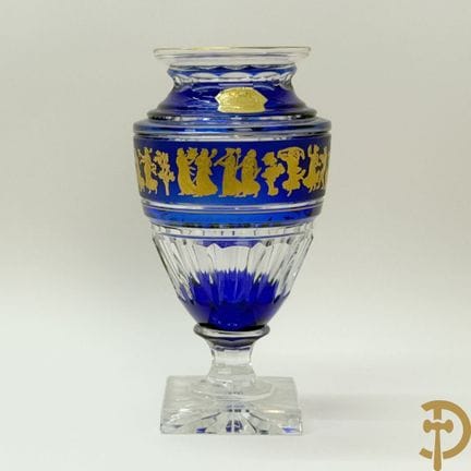Blaue Kristallvase von Val-Saint-Lambert mit „Dans