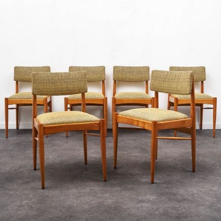 SCANDINAVIAN WORK
Suite of 6 chairs 
Teak and fabr