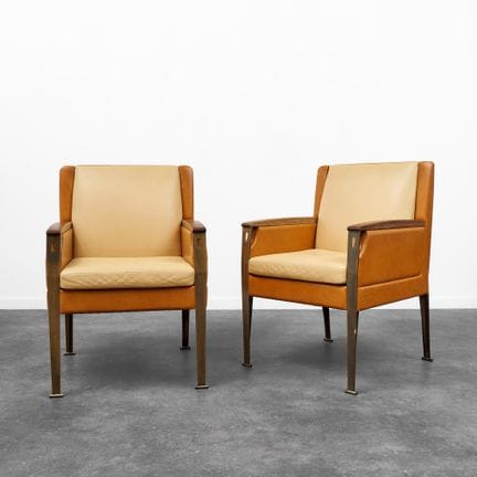 PAIR OF MODERNIST OFFICE ARMCHAIRS
Leather, rosewo