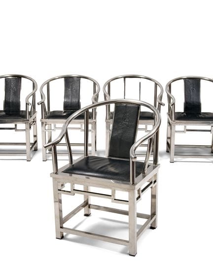 SET OF SIX ARMCHAIRS
Chinese style
Circa 1990
Meta