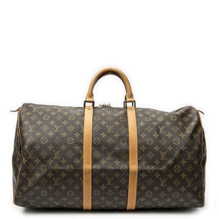路易威登
“Keepall”单肩包，采用棕色“Monogram”涂层帆布与牛皮制成。
金色五金件。
