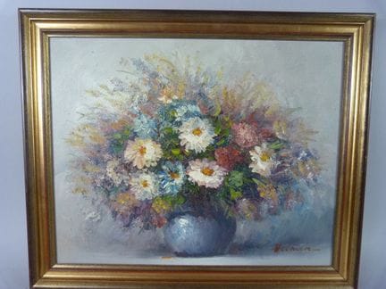 HELMAN XX éme- "Nature morte au bouquet". Huile su