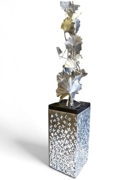 Importante LAMPE SCULPTURE en métal argenté à déco