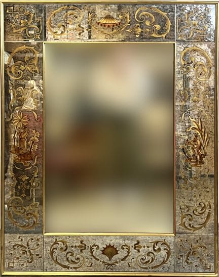 Important MIROIR rectangulaire en verre églomisé à