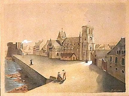 Scuola del XIX secolo.
Molo animato.
Acquerello co