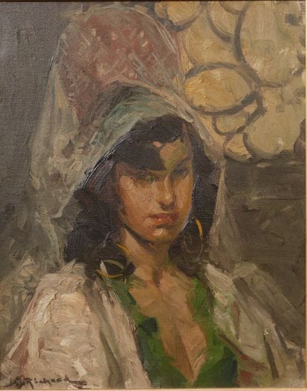 理查德-杜兰多-多戈（1910-？） 
戴头饰的女子肖像
布面油画，左下方有签名。
41 x 33 