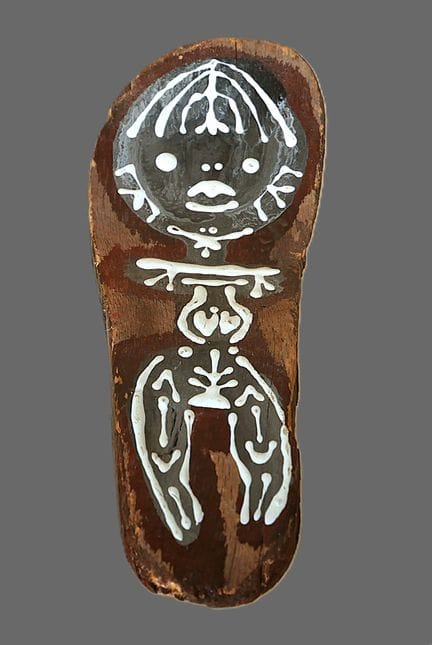 阿兰·波齐（1936-2023）
人物画
木勺上水粉画，背面有签名
长：16.5 厘米。