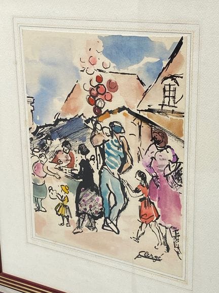 Auguste CLERGE (1891-1963) 
Village animé
Aquarell
