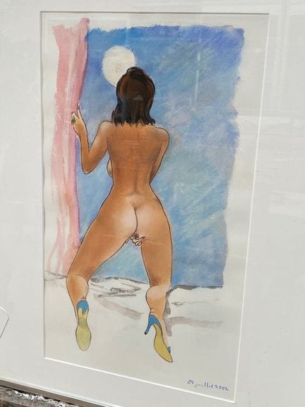 Ecole contemporaine 
Scène érotique
Aquarelle et g