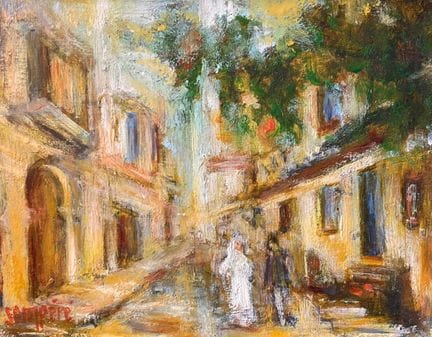 Flavien SEMPERE (1936-) 
Coppia in un vicolo
Olio 
